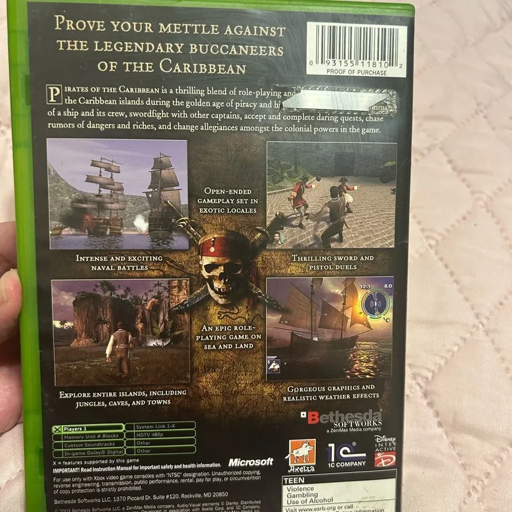 Green Xbox Video Game Case for Pirates of the Caribbean